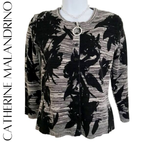 CATHERINE MALANDRINO Gray & Black Floral Cardigan, S - Picture 1 of 10